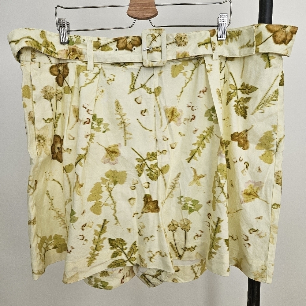INC Plus 3X Belted Shorts Camille Botanical Print Pockets Linen Blend High Rise
